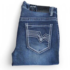 True Luck Bootcut Jeans Dark Wash Denim Men's Size 34x30 Thick Stitch BKE NWT